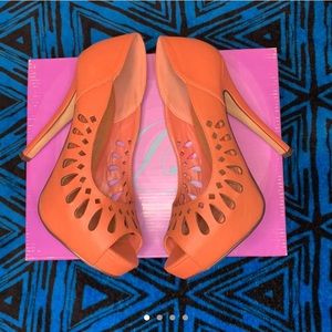 Cute Coral/Salmon/Burnt orange peep toe high heels